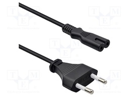Cable; 2x0.75mm2; CEE 7/16 (C) plug,IEC C7 female; PVC; 1m; black