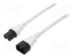 Cable; 3x14AWG; IEC C14 male,IEC C15 female; PVC; 1.8m; white; 15A