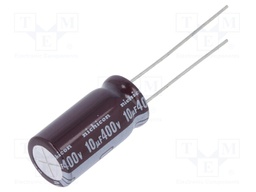 Capacitor: electrolytic; THT; 10uF; 400VDC; Ø10x20mm; Pitch: 5mm