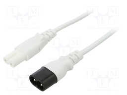 Cable; 2x0.75mm2; IEC C7 female,IEC C8 male; PVC; 1m; white; 2.5A
