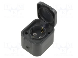 Connector: AC supply; socket; 2P+PE; 250VAC; 16A; grey; wall mount