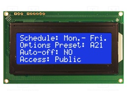 Display: LCD; alphanumeric; STN Negative; 20x4/4x20; blue; LED