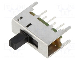 Switch: slide; Pos: 2; DPDT; 0.2A/30VDC; ON-ON; THT; Leads: for PCB