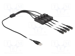 Cable; USB A plug,DC 5,5/2,1 socket x4; straight; black; 1m
