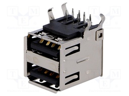 Socket; USB A; THT; angled 90°; double; USB 2.0; gold-plated