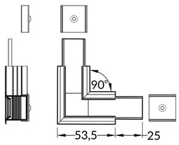 Connector 90°; silver; aluminium,polycarbonate; anodized