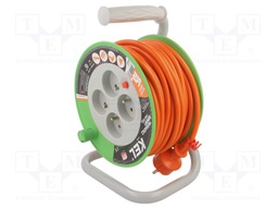 Extension lead; reel; Sockets: 4; PVC; orange; 3x1,5mm2; 15m; 16A