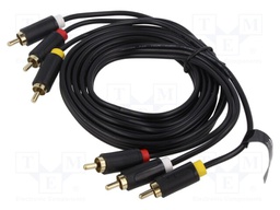 Cable; RCA plug x3,both sides; 1.5m; Plating: gold-plated; black