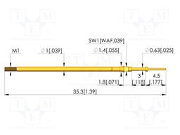 Test needle; Spring compression: 2.4mm; 3mm; 3A; CuBe; gold-plated