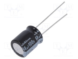 Capacitor: electrolytic; THT; 68uF; 100VDC; Ø10x12.5mm; Pitch: 5mm