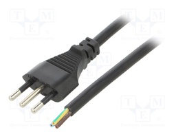 Cable; 3x0.75mm2; CEI 23-50 (L) plug,wires; PVC; 3m; black; 10A
