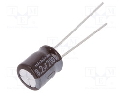Capacitor: electrolytic; THT; 8.2uF; 200VDC; Ø8x9mm; Pitch: 3.5mm