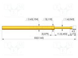 Test needle; Spring compression: 9.2mm; 11.5mm; CuBe; gold-plated