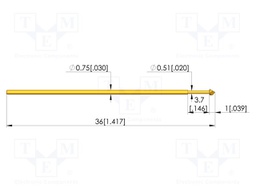 Test needle; Spring compression: 0mm; 0mm; 2A; CuBe; gold-plated