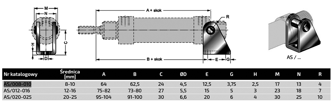 Rear eye; 8÷10mm; Kit: safet rings x2,bolt