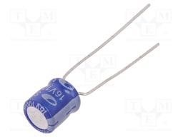 Capacitor: electrolytic; THT; 100uF; 16VDC; Ø6.3x7mm; Pitch: 5mm