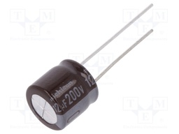 Capacitor: electrolytic; THT; 12uF; 200VDC; Ø10x9mm; Pitch: 5mm