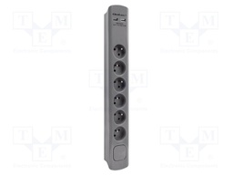 Plug socket strip: protective; Sockets: 6; 230VAC; 16A; grey