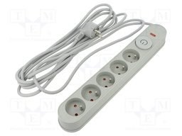 Plug socket strip: protective; Sockets: 5; 230VAC; 10A; grey; 5m