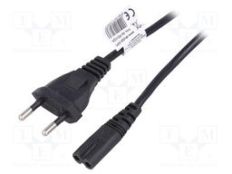 Cable; CEE 7/16 (C) plug,IEC C7 female; 3m; black; PVC; 2x0,5mm2