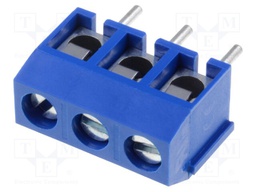 PCB terminal block; angled 90°; 5mm; ways: 3; on PCBs; 1.5mm2; blue