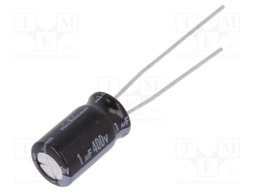 Capacitor: electrolytic; THT; 1uF; 400VDC; Ø6.3x11mm; Pitch: 2.5mm