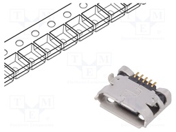 Socket; USB B micro; on PCBs; SMT,THT; PIN: 5; horizontal; USB 2.0