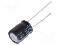 Capacitor: electrolytic; THT; 22uF; 160VDC; Ø10x12.5mm; Pitch: 5mm