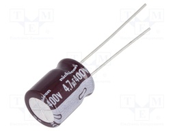 Capacitor: electrolytic; THT; 4.7uF; 400VDC; Ø10x12.5mm; Pitch: 5mm