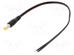 Cable; wires,DC 5,5/2,1 plug; straight; 0.5mm2; black; 0.2m