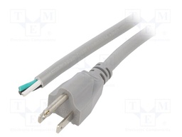 Cable; 3x16AWG; NEMA 5-15 (B) plug,wires; PVC; 3m; grey; 13A; 125V