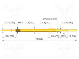 Test needle; Spring compression: 9.5mm; 12mm; 10A; CuBe; Ø: 2.29mm