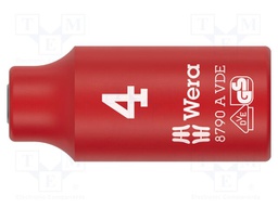 Socket; 6-angles,insulated,socket spanner; HEX 4mm; 1/4"; 1kVAC