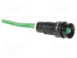 Indicator: LED; recessed; green; 230VAC; Ø5mm; IP20; cables; 330mm