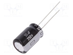 Capacitor: electrolytic; THT; 22uF; 250VDC; Ø12.5x20mm; Pitch: 5mm