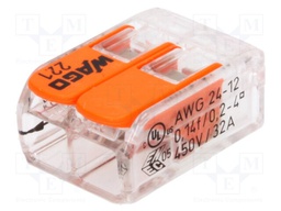 Installation quick splice; 221; spring clamp; 0.2÷4mm2; 450V; 32A