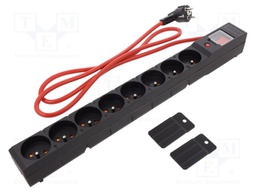 Plug socket strip: protective; Sockets: 8; 250VAC; 16A; black