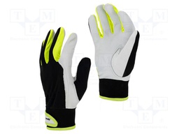 Protective gloves; Size: 8; black/yellow; natural leather; tag