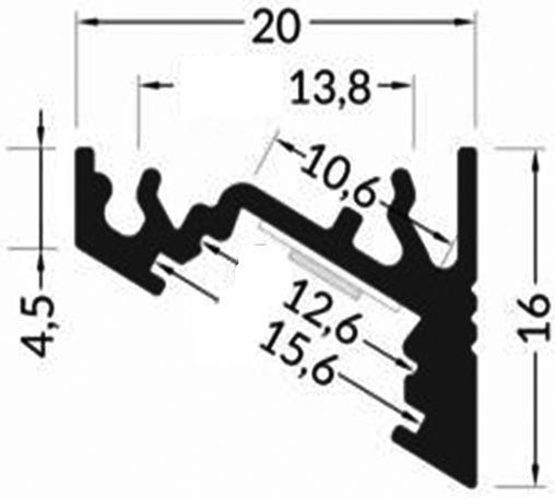 Profiles for LED modules; white; angular; black; L: 2m; aluminium