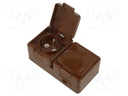 Connector: AC supply; socket; 2P+PE; 250VAC; 16A; brown; wall mount