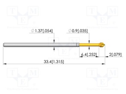 Test needle; Spring compression: 4.3mm; 6.35mm; 16A; CuBe; Ø: 1.5mm