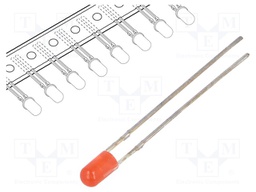 LED; 3mm; red; 10÷15mcd; 30°; Front: convex; without flange