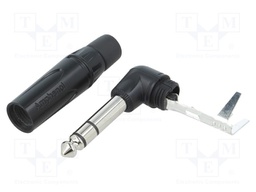 Plug; Jack 6,35mm; male; stereo; angled 90°; for cable; soldering