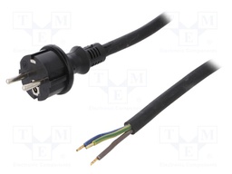 Cable; SCHUKO plug,CEE 7/7 (E/F) plug,wires; 2m; black; rubber