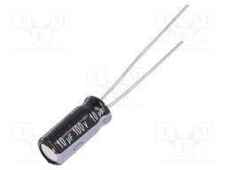 Capacitor: electrolytic; THT; 10uF; 100VDC; Ø5x11mm; Pitch: 2mm