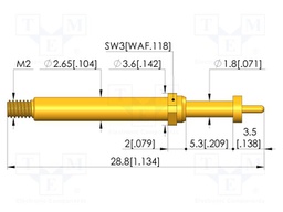 Test needle; Spring compression: 4mm; 5mm; 5A; CuBe; gold-plated