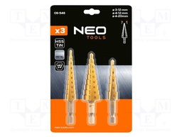 Drill set; step,conical,multistep; thin tinware; 3pcs.