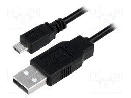 Cable; USB A plug,USB B micro plug; nickel plated; 5m; black