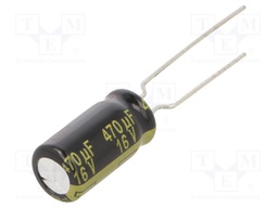 Capacitor: electrolytic; THT; 470uF; 16VDC; Ø8x15mm; Pitch: 5mm
