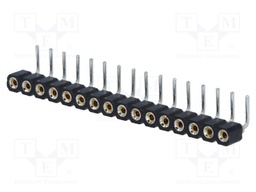 Socket; pin strips; female; PIN: 16; turned contacts; angled 90°
